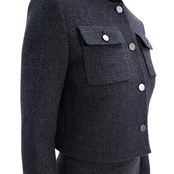 Theory Charcoal Mélange Plush Tweed Pocket Jacket | Size 12 | NWT - Picture 6 of 8